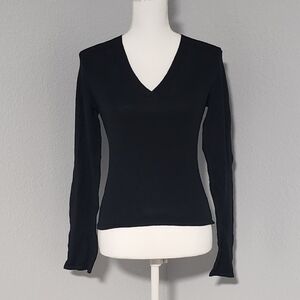 Vintage Y2K Mossimo Black Long Sleeve V-neck Blouse Top Size Small